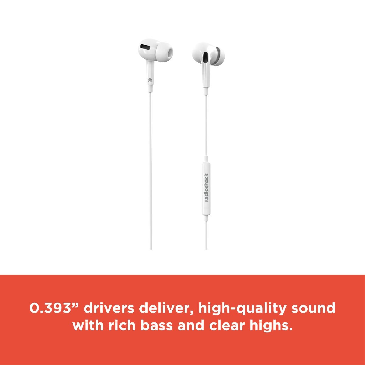 RadioShack Wired Type-C Earphones – Built-In Mic, 10mm Drivers, Quick Access Controls, 3.5ft Cable, White