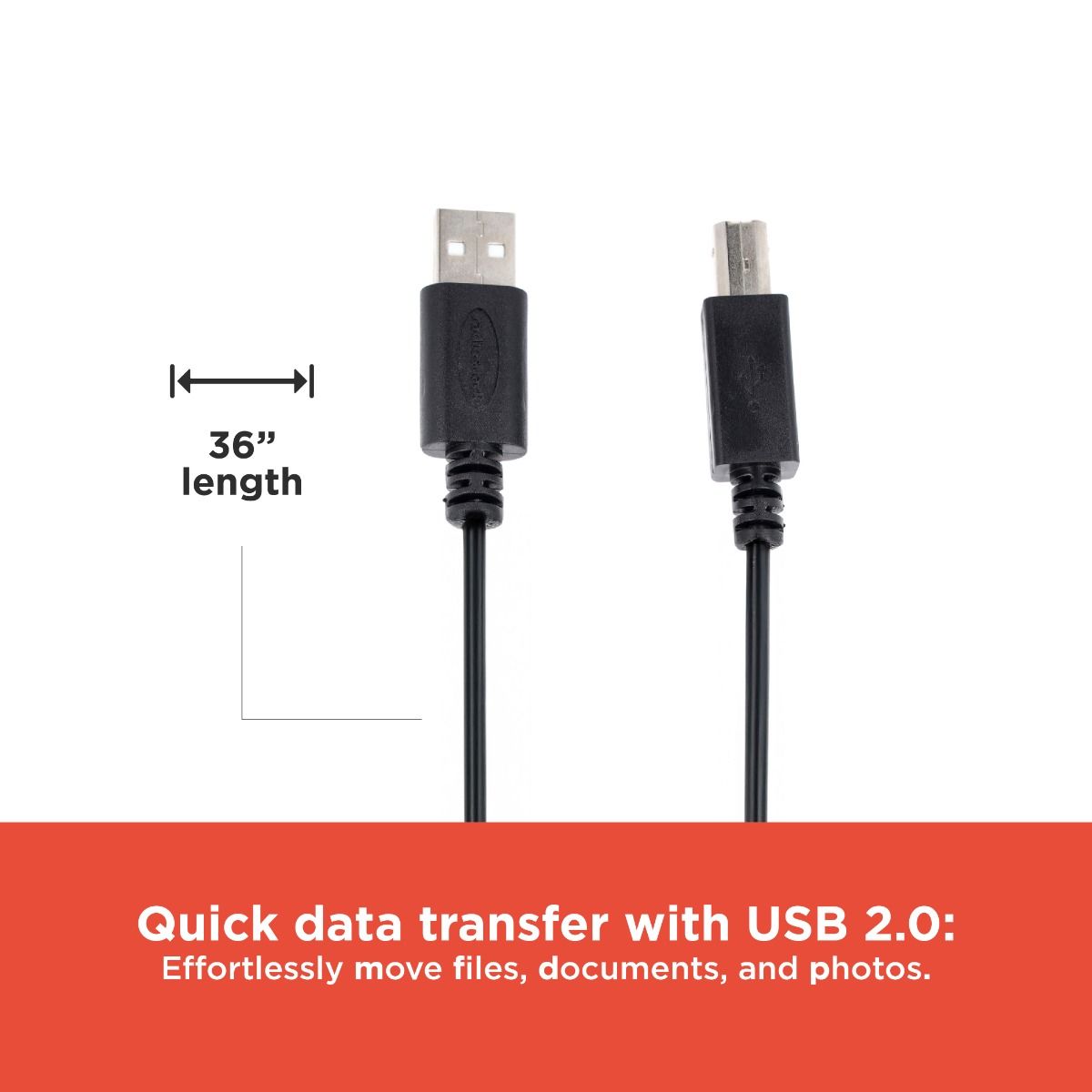 RadioShack USB 2.0 Cable – USB-A to USB-B, High-Speed 480Mbps Data Transfer, 3 ft Length,  Nickel-Plated Connectors