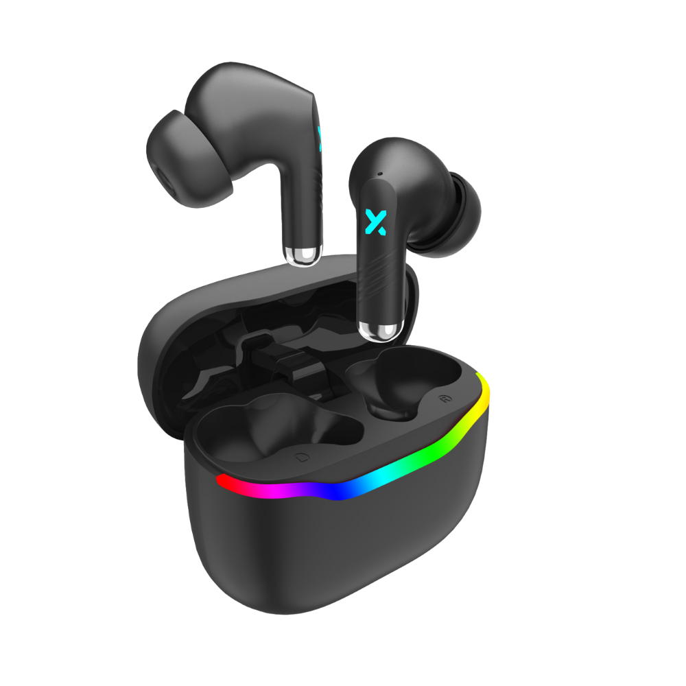 RadioShack Wireless Gaming Earbuds – Bluetooth 5.3, Low-Latency Mode, ENC Mics, 22-Hour Playtime, LED Case, Black