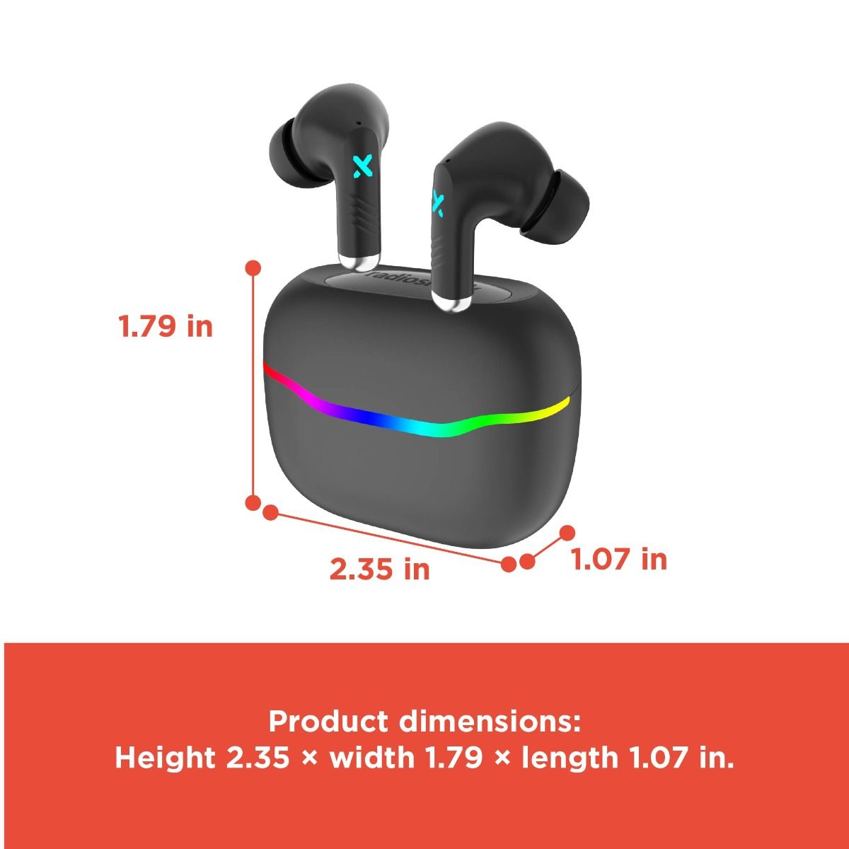 RadioShack Wireless Gaming Earbuds – Bluetooth 5.3, Low-Latency Mode, ENC Mics, 22-Hour Playtime, LED Case, Black