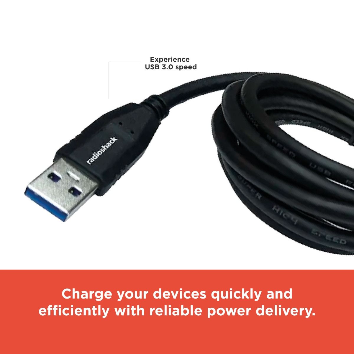 RadioShack USB 3.0 Cable – USB-A to USB-A, 5Gbps High-Speed Data Transfer, 5V/3A Fast Charging, 6 ft Length