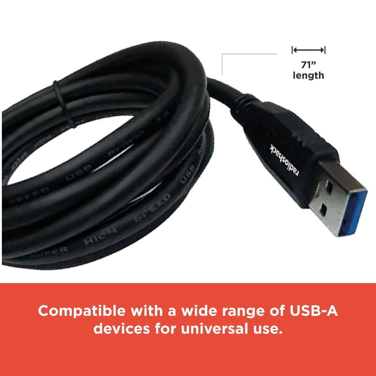RadioShack USB 3.0 Cable – USB-A to USB-A, 5Gbps High-Speed Data Transfer, 5V/3A Fast Charging, 6 ft Length