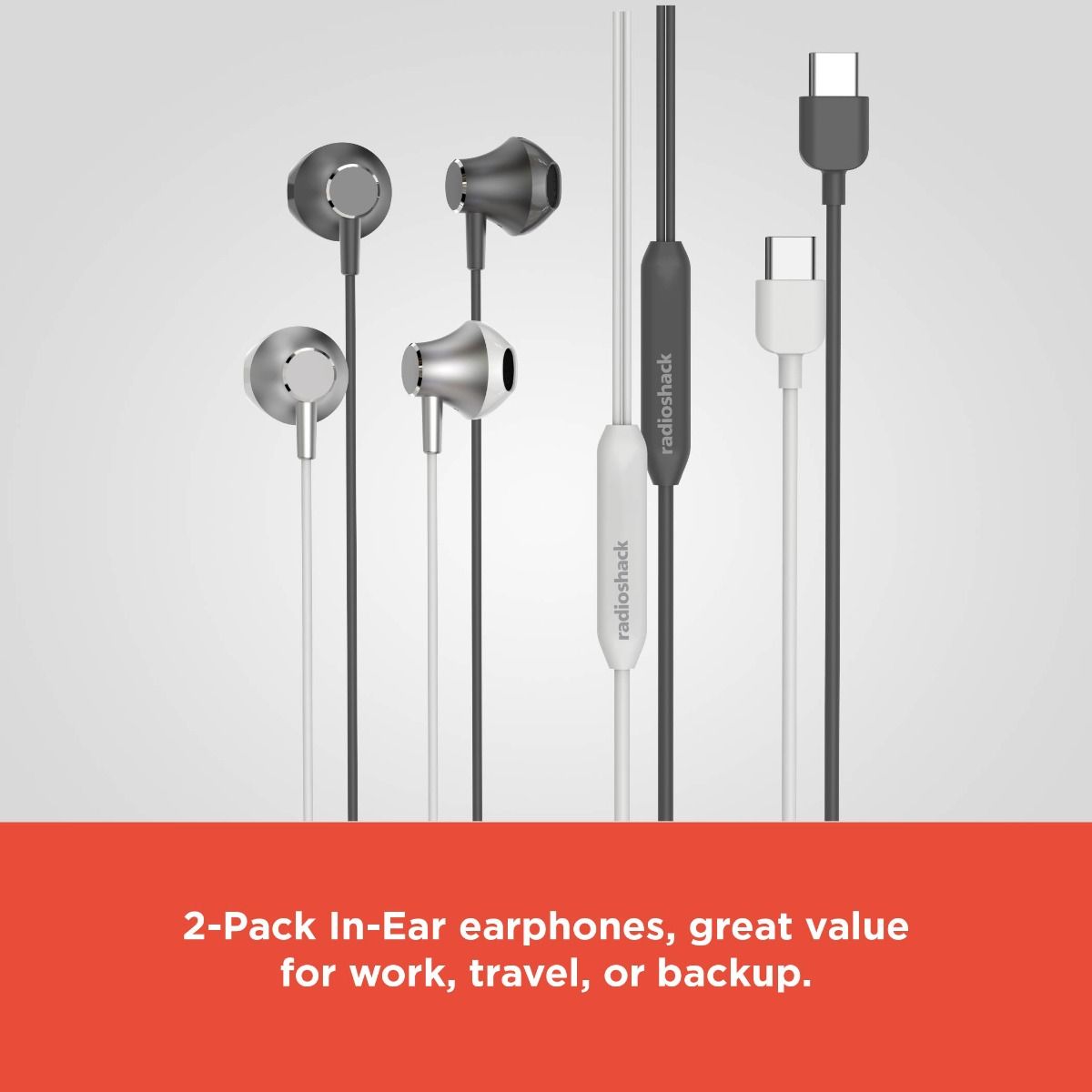 RadioShack In-Ear Earphones 2-Pack – USB-C, Built-In Mic, Volume Control, 14mm Drivers, Black & White 5 RadioShack In-Ear Earphones 2-Pack – USB-C, Built-In Mic, Volume Control, 14mm Drivers, Black & White