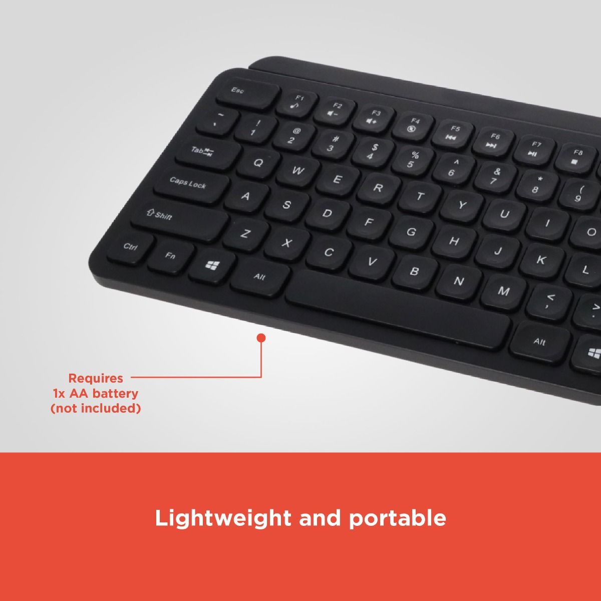 RadioShack Black 2.4Ghz Wireless Keyboard – 33 ft Range, Nano USB-A Receiver, Battery Powered, Ergonomic Design, 2607147