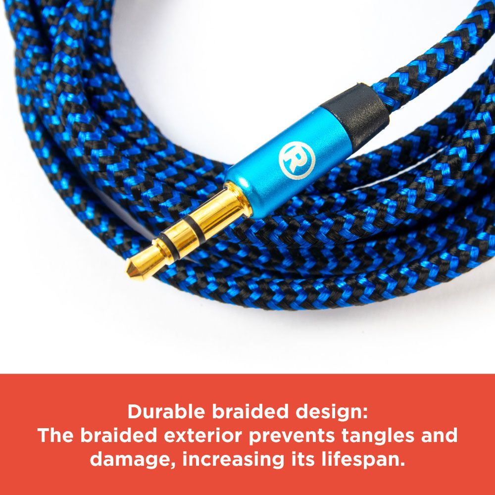 RadioShack 3.5mm Male to Male Braided Cable Blue - 3 ft 4203226