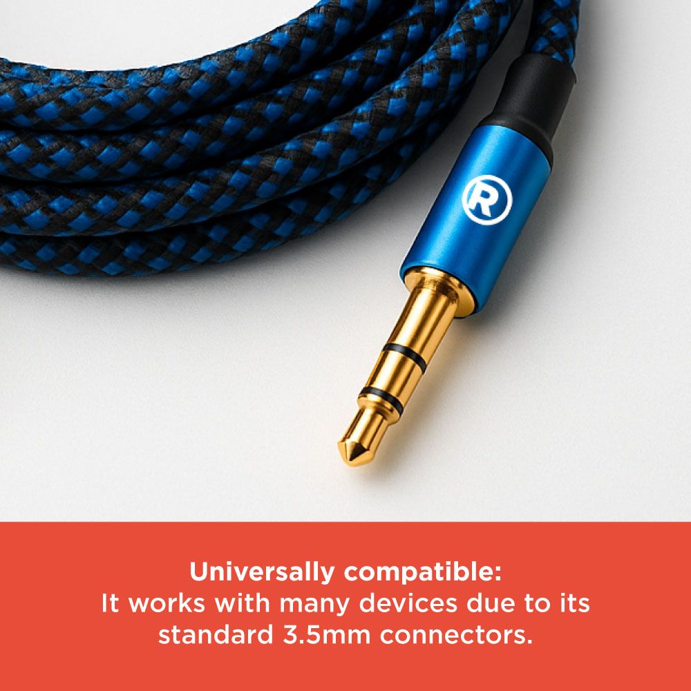 RadioShack 3.5mm Male to Male Braided Cable Blue - 3 ft 4203226