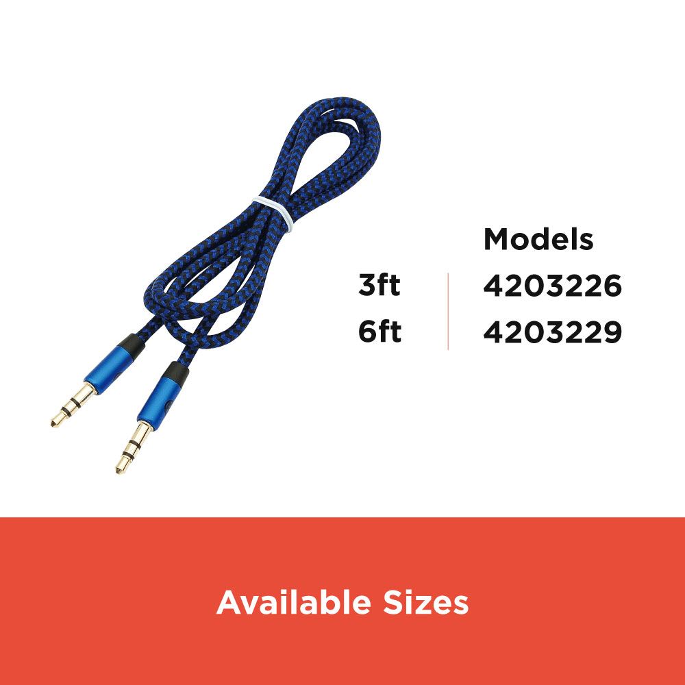 RadioShack 3.5mm Male to Male Braided Cable Blue - 3 ft 4203226