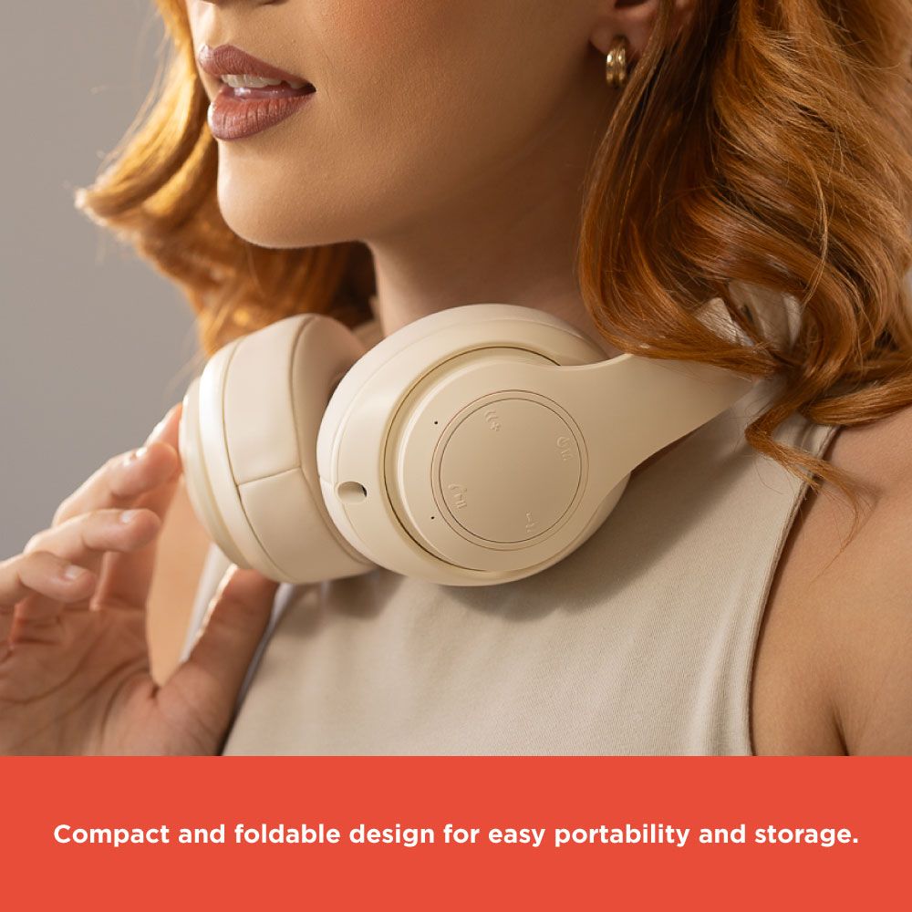 RadioShack Bluetooth 5.4 Headphones – 30-Hour Playtime, 40mm Drivers, Built-In Mic, Foldable, Creme