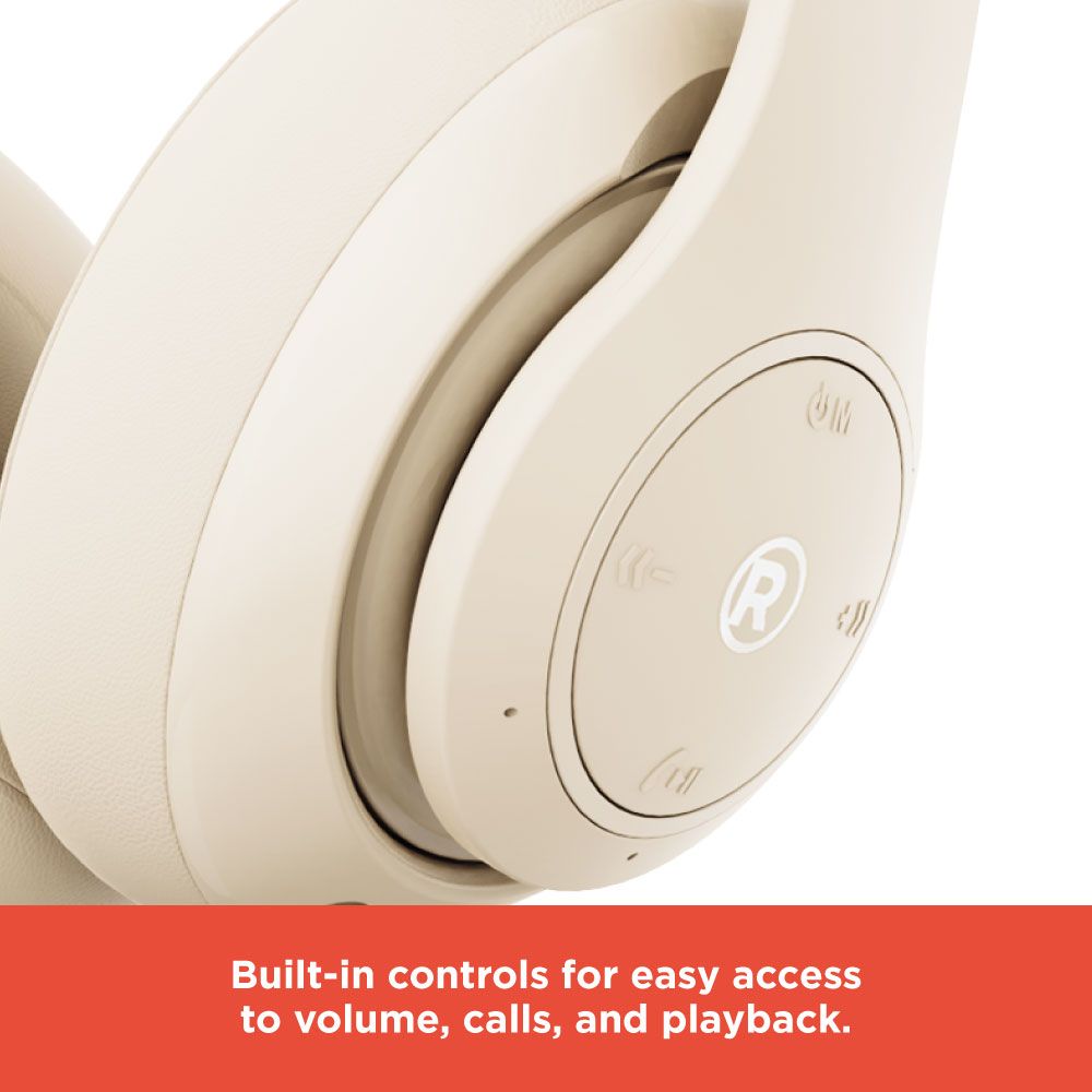 RadioShack Bluetooth 5.4 Headphones – 30-Hour Playtime, 40mm Drivers, Built-In Mic, Foldable, Creme