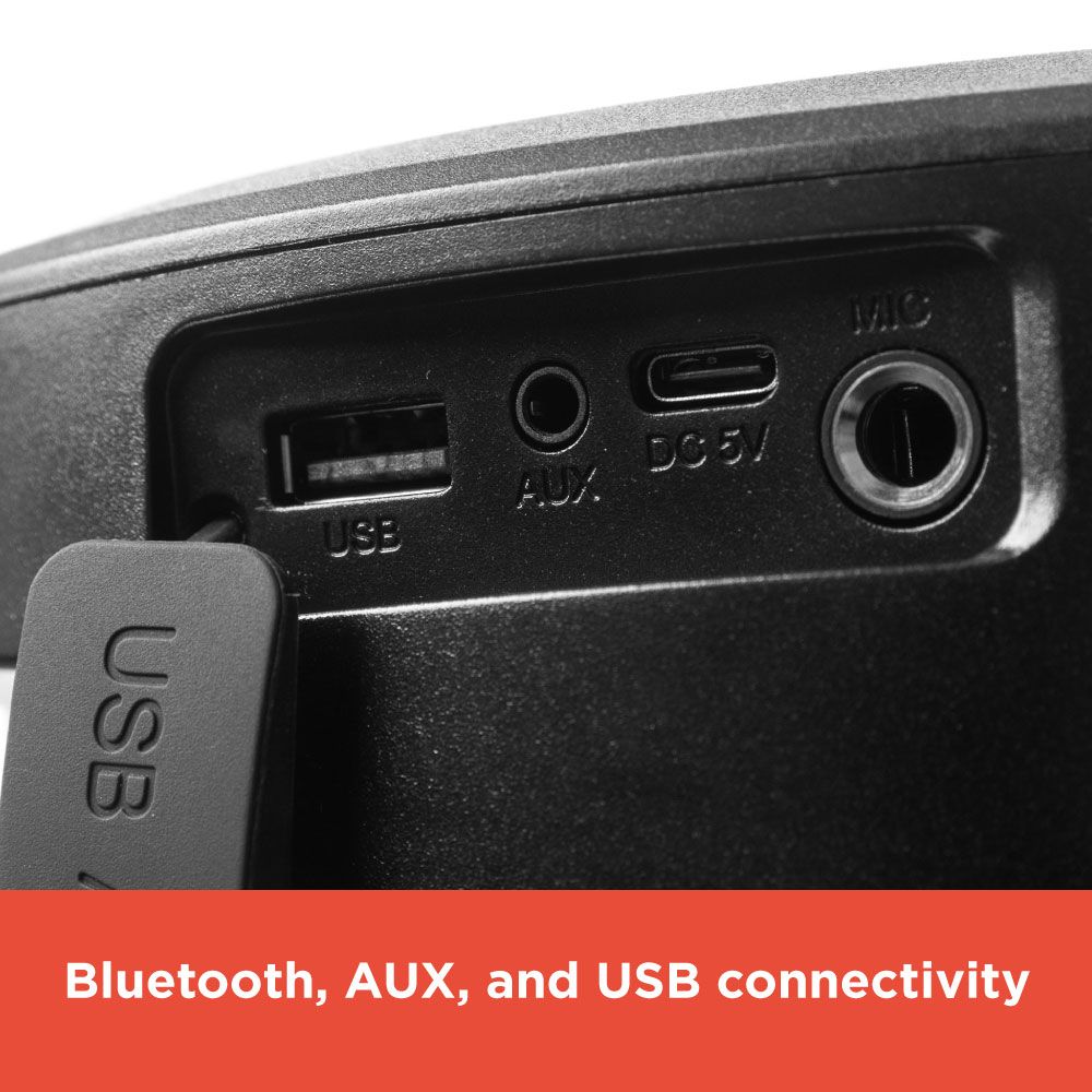 RadioShack Bluetooth Speaker – 74W, 360° Sound, IPX5 Water Resistant, AUX Input, Rechargeable Battery, RGB Lights