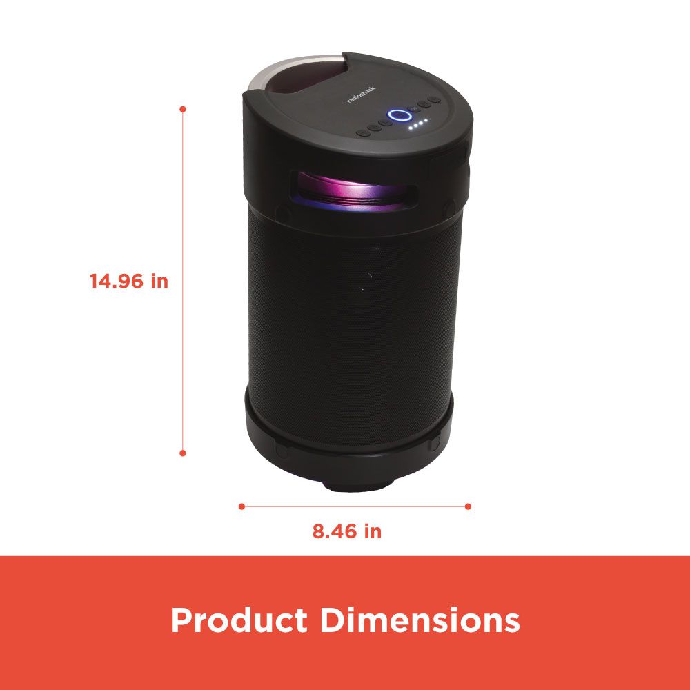 RadioShack Bluetooth Speaker – 74W, 360° Sound, IPX5 Water Resistant, AUX Input, Rechargeable Battery, RGB Lights