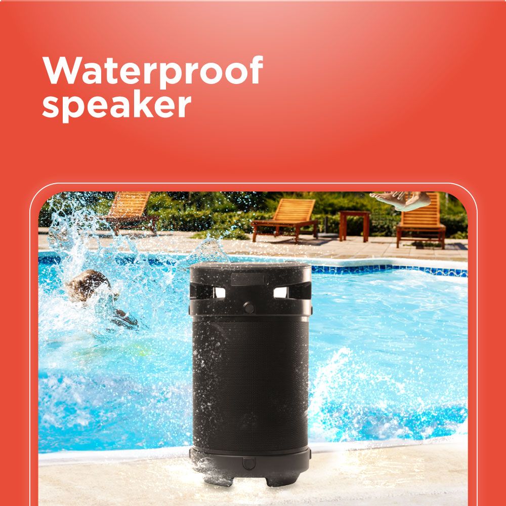 RadioShack Bluetooth Speaker – 74W, 360° Sound, IPX5 Water Resistant, AUX Input, Rechargeable Battery, RGB Lights