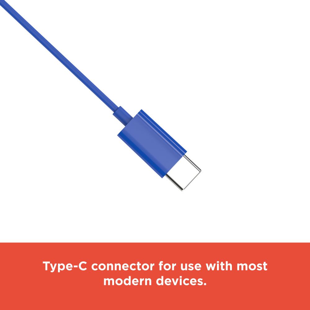 RadioShack Wired Type-C Earphones – Built-In Mic, 10mm Drivers, Quick Access Controls, 3.5ft Cable, Blue